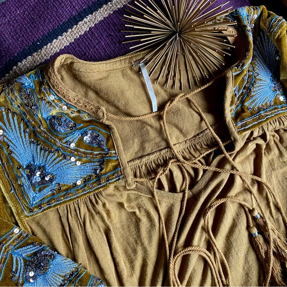 FREE PEOPLE | Trendy Boho Fall Autumn Holiday Party Velvet Embellished Sz S - Picture 9 of 13